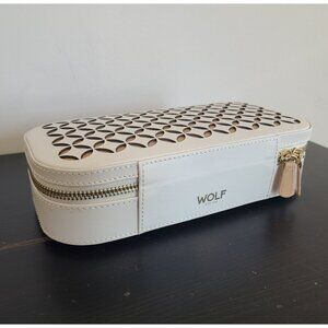 NWT Wolf Chloe Zip Jewelry Case lvory & Gold Leather Travel Case